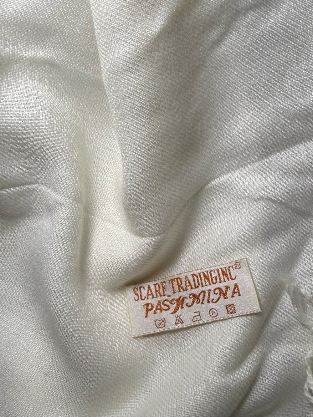 pashmina White Lightweight Fringed Scarf - Picture 3 of 3